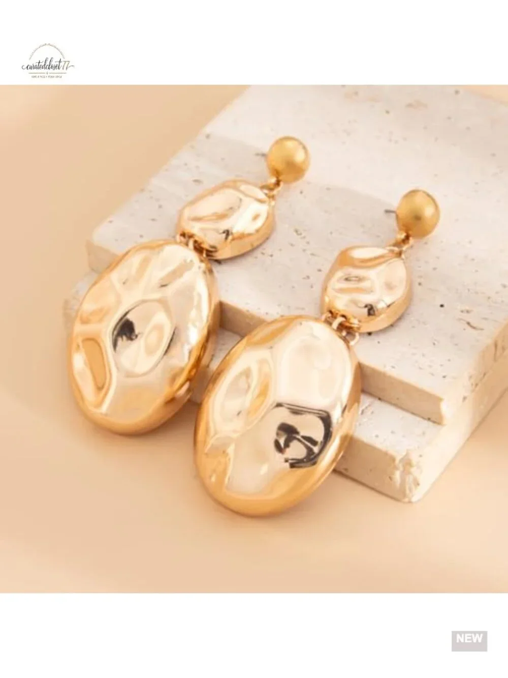 Chunky Gold Statement Earrings Big Irregular Geometric Dangle Hammered Long